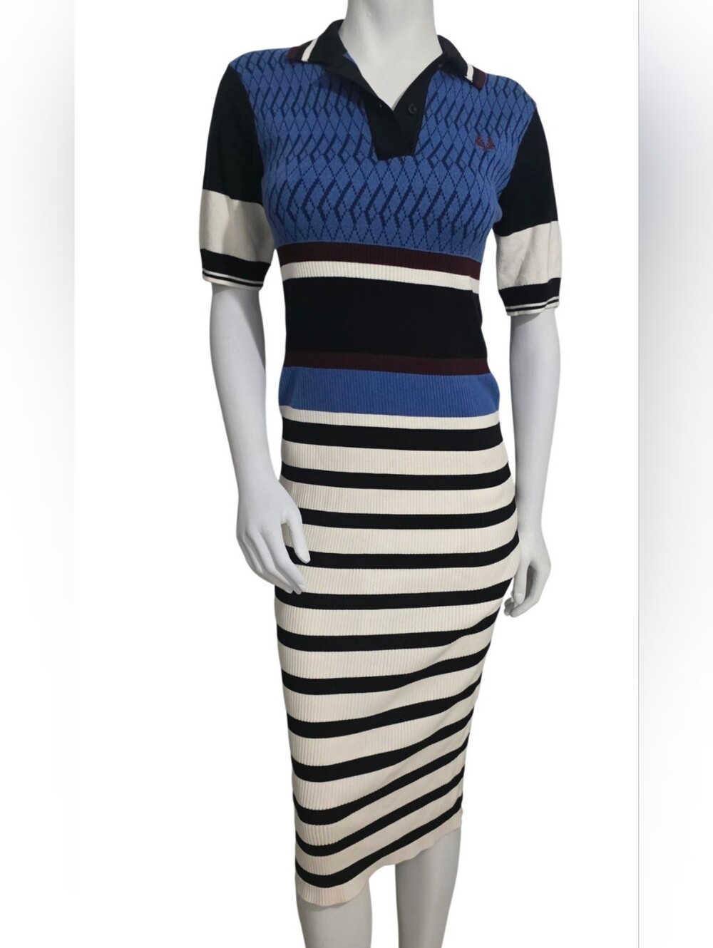 Fred Perry Blue, Black & Cream Striped Polo Dress Size 4 NWOT - Picture 3 of 14